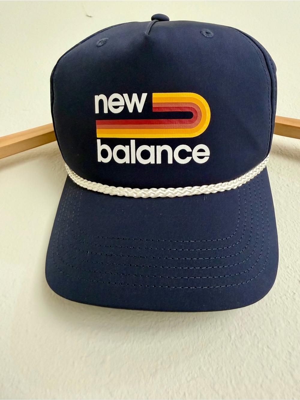 New Balance DNA Logo Grandpa Graphic Hat Navy Retro Rope Mesh Snapback Cap
